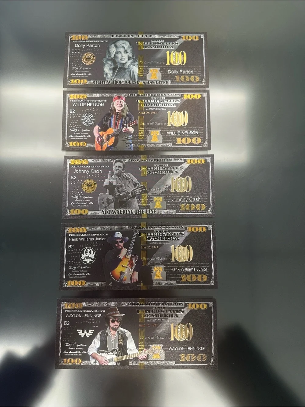 Novelty Black Collector Gold Foil 100 Bill Collection- Music Legends Design